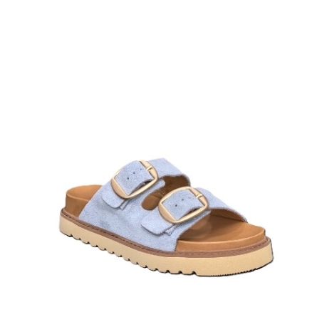 Дамски чехли / естествена кожа / анатомична стелка / синьо  /759