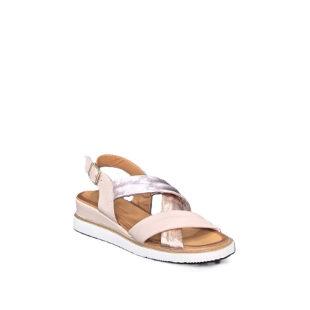 Дамски сандали / платформа / естествена кожа / пудра + сребро   /78373-2