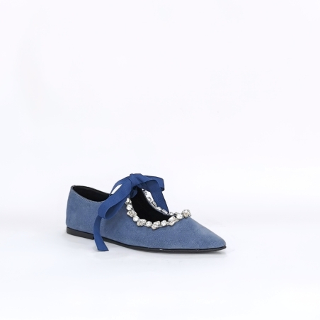 Дамски пантофки / естествена кожа / синьо /7109