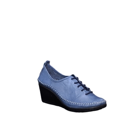 Women's casual shoes /natural  leather / anatomical insole /platform /blue /7138