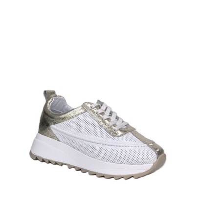 Women's sneakers / natural  leather / anatomical insole / white + gold /7350