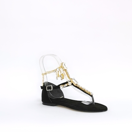 Дамски сандали с камъни  / еко кожа / черно /7240