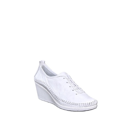Women's casual shoes /natural  leather / anatomical insole /platform /white /7138