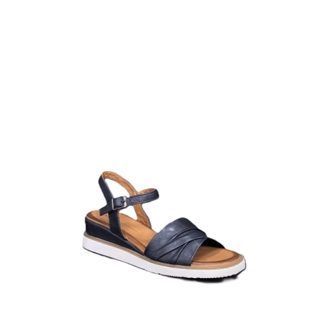 Дамски сандали / платформа / естествена кожа / синьо  /78373