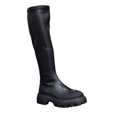 Дамски ботуш / естествена кожа + стреч /черно/732-705