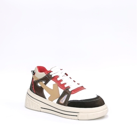 Дамски кец /естествена кожа /73362/ бяло+червено+кафяво