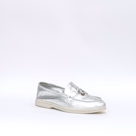 Дамски мокасини / лоуъри / от естествена кожа / 7750/сребро