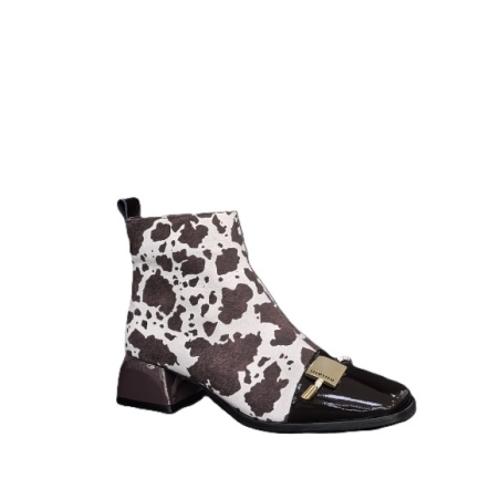 Дамски елегантни боти / естествена кожа/ 726-34/кафяво + принт