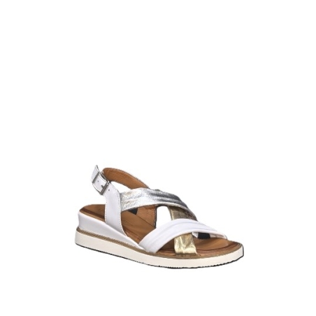 Дамски сандали / платформа / естествена кожа / бяло + златисто + сребърно / 78373-2