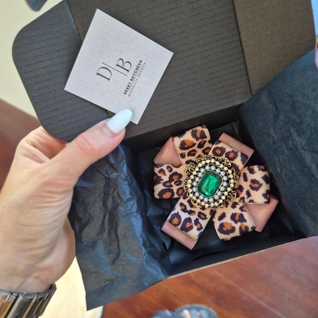 Rose Leopard  Bow Brooch