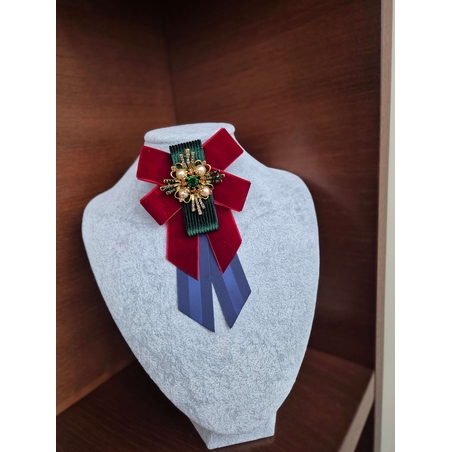 Burgundy and blue bow brooch