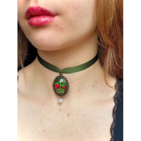 Strawberry choker - polymer clay - made to order