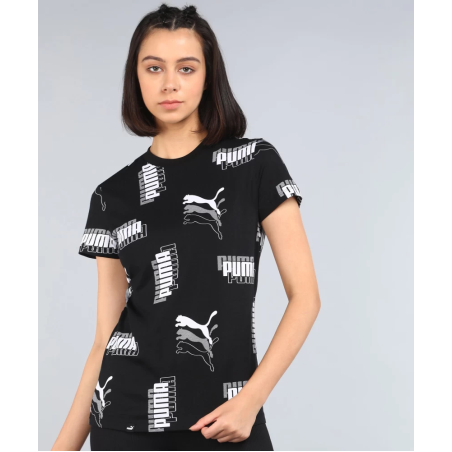 PUMA Printed Crew Neck Cotton Blend Black T-Shirt