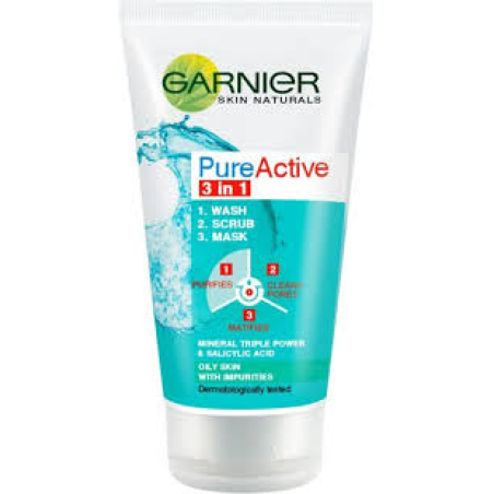 GARNIER PURE ACTIVE 3в1 Почистващ продукт за лице