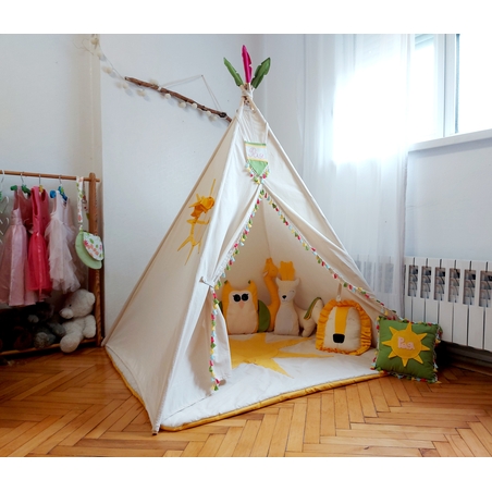 Детска палатка Тее Рее голямо БОХО с цветни пискюли