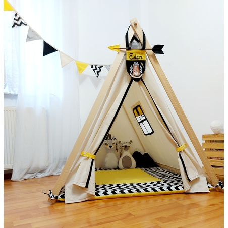 Детска палатка Арвен в черно бял зиг, сиво и жълто