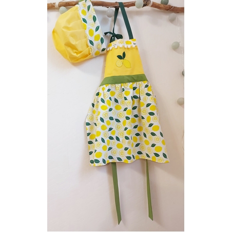 Комплект детска престилка с шапка Лимони