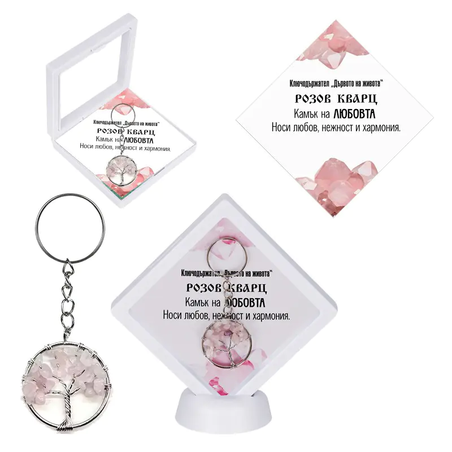 Ключодържател  Дървото на живота - РОЗОВ КВАРЦ в рамка