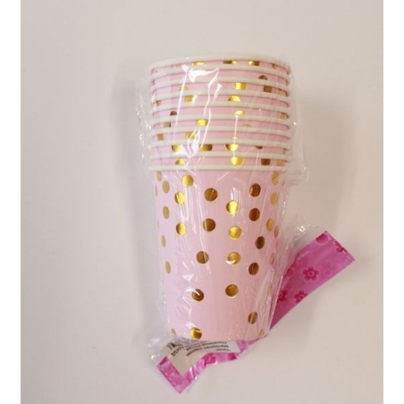 ПАРТИ ЧАШКИ  РОЗОВИ СЪС ЗЛАТНИ ТОЧКИ