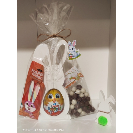 Великденски голям керамичен заек с шоколадово яйце Киндер комплект с Маршмелоу и шоко криспи