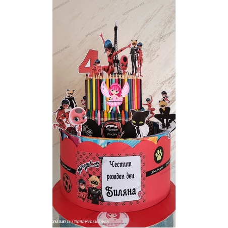 Торта от книжки и моливи КАЛИНКАТА И ЧЕРНИЯТ КОТАРАК  6 / Miraculous