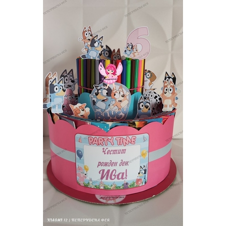 Торта от книжки и моливи БЛУ И БИНГО 6 / Bluey and Bingo