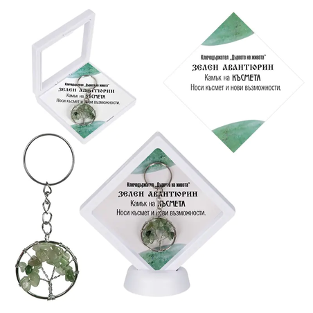 Ключодържател  Дървото на живота ЗЕЛЕН АВАНТЮРИН в рамка