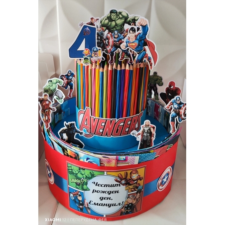 Торта от книжки и моливи ОТМЪСТИТЕЛИТЕ 2 / Avengers