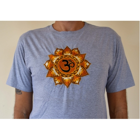 Brown Lotus with OM Embroidery T-shirt