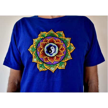 Double Lotus with Yin and Yang Embroidery T-shirt