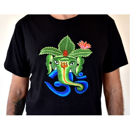 Ganesha with OM (handmade embroidery T-shirt)