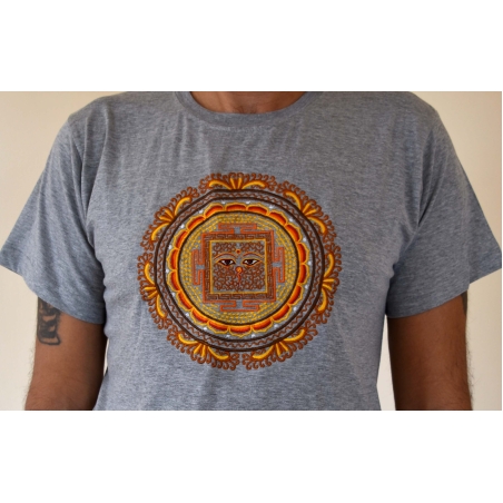 Nepalese mandala with OM (handmade embroidery T-shirt)