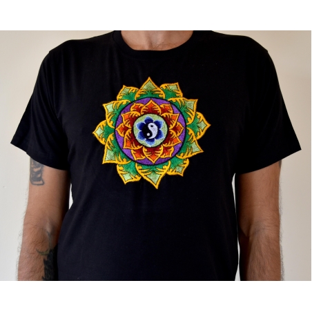 Double Lotus with Yin and Yang Embroidery T-shirt