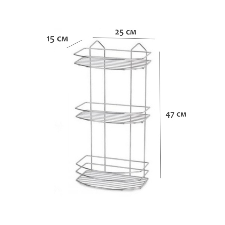 ЕТАЖЕРКА ПРАВ. 4мм 3 НИВА 25x15x47cm ХРОМ BK009 ECO