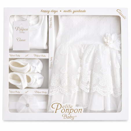 Луксозен комплект за изписване Petite Ponpon Baby Classic – 5 части – Бял