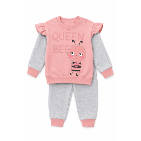 Детски комплект за момиче Queen Bee – розова блуза и сиво долнище (2 части)