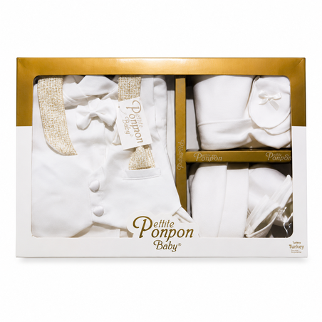 Луксозен комплект за изписване за момче Ponpon Baby – бял официален комплект
