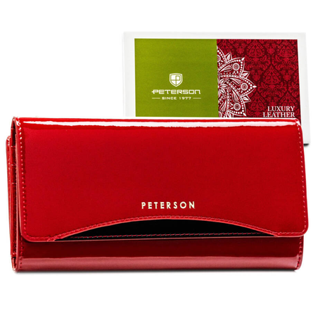 Голям дамски портфейл от червена лачена кожа с RFID система - Peterson
