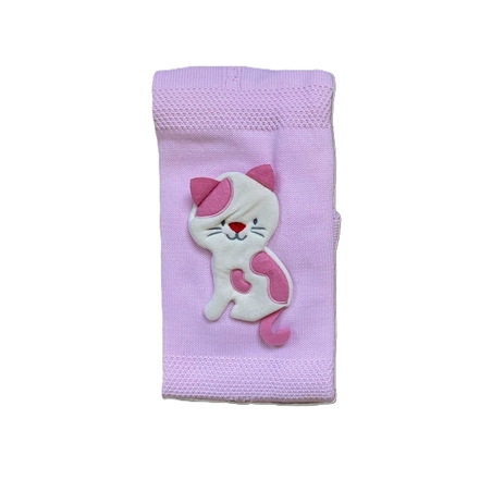 Бебешко плетено одеяло – розово с апликация коте