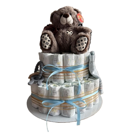 Подарък за новородено - торта от памперси - Вариант 5