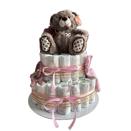 Подарък за новородено - торта от памперси - Вариант 6