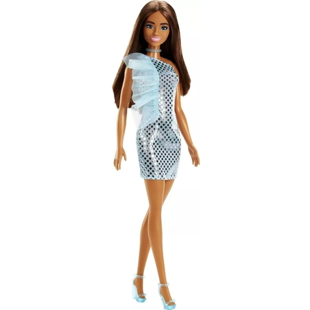 Кукла Барби със синьо-зелена рокля с пайети