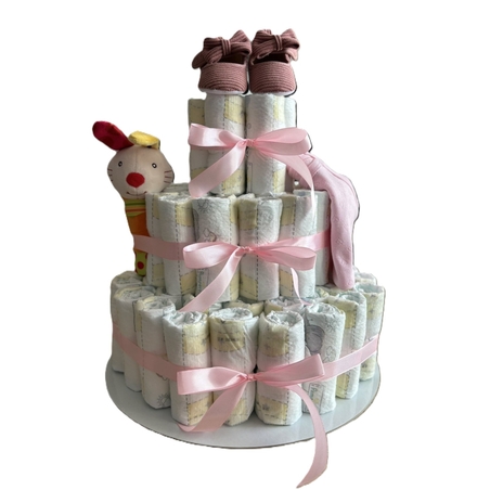 Подарък за новородено - торта от памперси - Вариант 3