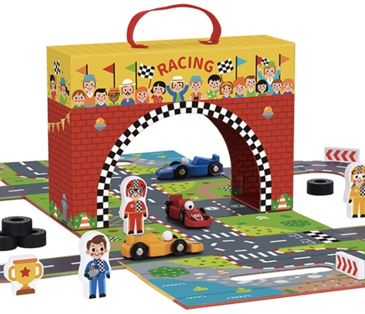 Дървена писта с колички в куфар – Racing Set