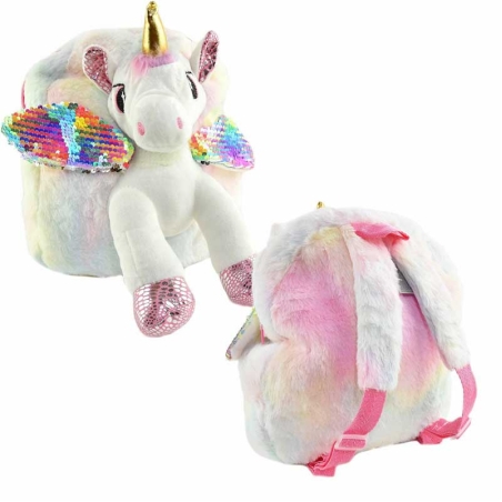 3D детска раничка за момиче "White Unicorn", 30 см