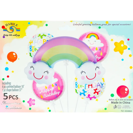 Комплект фолиеви балони Happy Birthday и дъга - 5 части