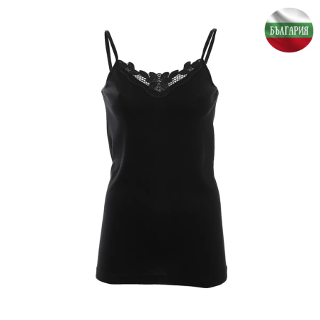 Дамски корсаж - Тънка презрамка с дантела - Рипс - Черен - 2ХL - 060745