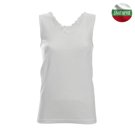Дамски корсаж - Широка презрамка с дантела - Рипс - Бял - L - 060823