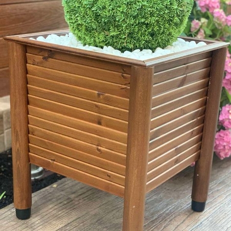 Дървена кашпа с овални крака Linea Garden от масивна дървесина за градина, тераса, двор, хотел и ресторант