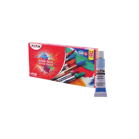 Акрилни бои Fatih - Комплект от 12 цвята x 12 мл